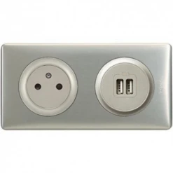 Legrand Céliane – Prise 2P+T + Prise Double USB – Ensemble Titane Complet